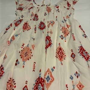 American Eagle Outfitters Cream Sundress with Red & Blue Floral Motif